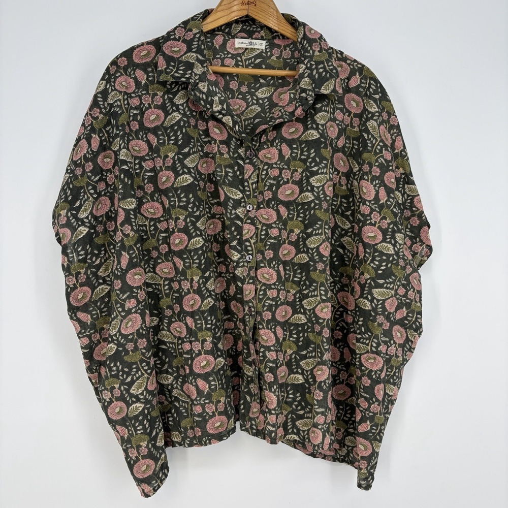 Natural Life Floral Oversized Top OS Lagenlook Boho Festival Boxy Hippie Cottage